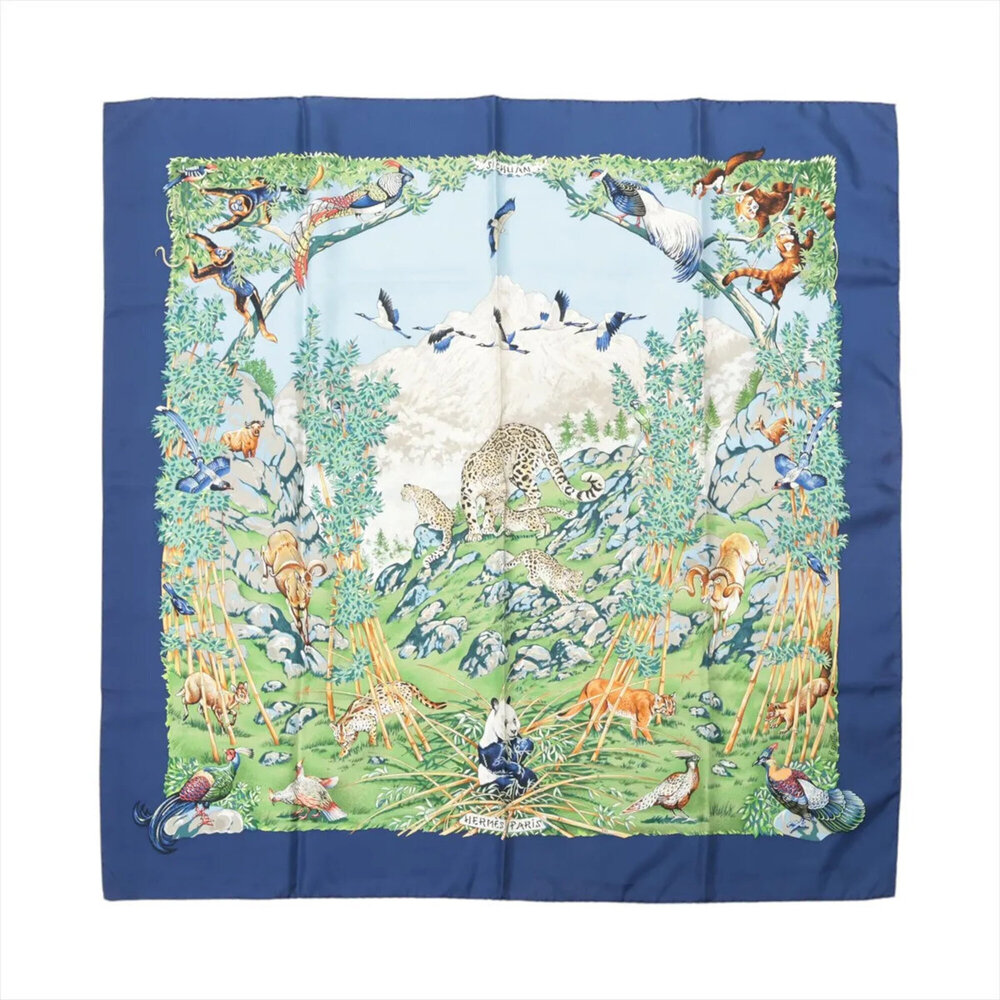Hermes Carre 90 Sichuan Panda Scarf with Tag, 100% Silk, C Mark, Silk Stole, ...